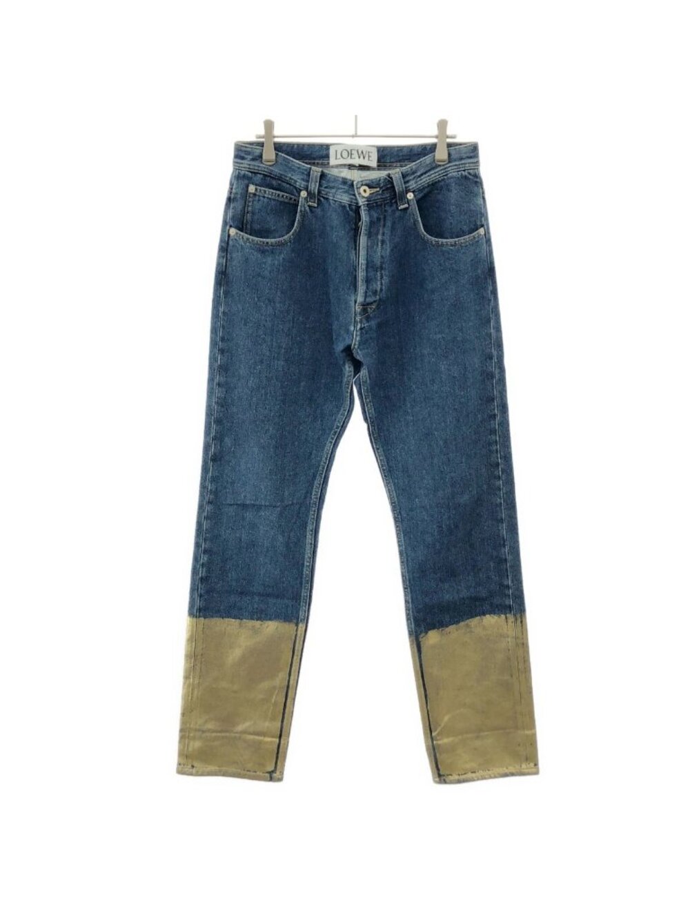 Loewe Gold Calfskin Fisherman Jeans Coating Denim Pants Indigo Blue 46